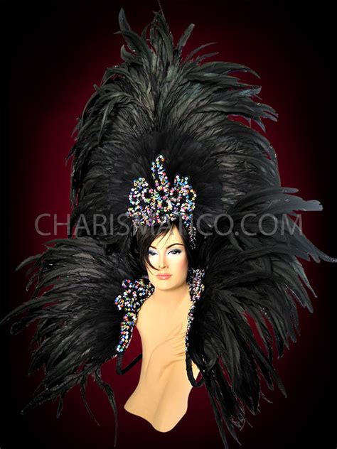 Black Cabaret Feather Showgirl Headdress And Backpack