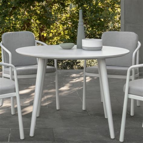 White aluminium outdoor dining table. Talenti Sofy Outdoor Round Dining Table White Aluminium
