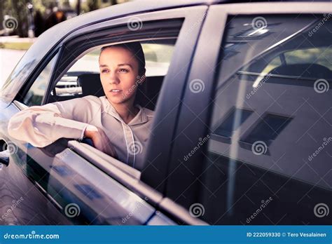 Serious Woman In Car Sad Upset Or Tired Taxi Passenger Cool Elegant Business Lady Sitting On