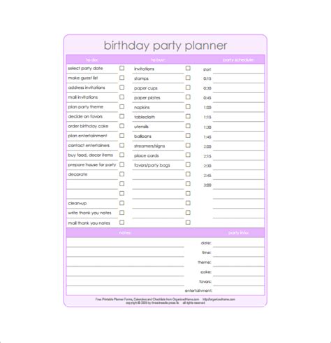 party planning templates  sample  format