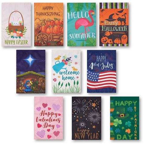 10 Pack Seasonal Garden Flag Set For Outdoor Decorative Lawn Flag