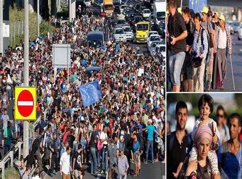 Refugee Crisis Hundreds Walking From Hungary To Austria After International Trains Blocked