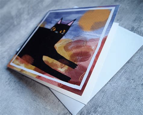 Black Cat Illustrated Greetings Card Etsy Uk