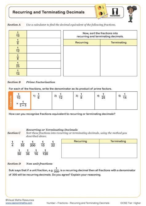 Recurring And Terminating Decimals Worksheet Printable Maths Worksheets