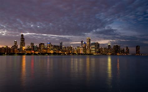Chicago Skyline At Night Free Stock Photo Public Domain