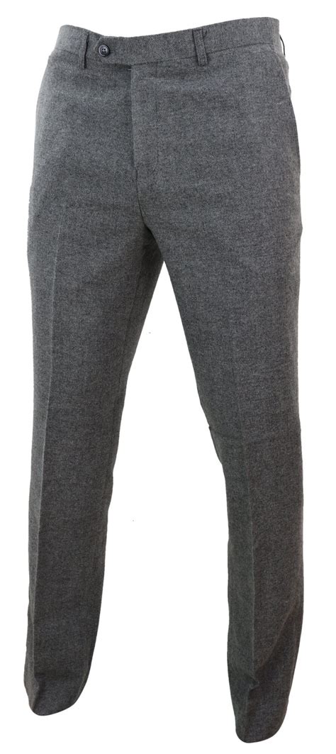 Mens Dark Grey Herringbone Tweed Trousers Buy Online Happy Gentleman