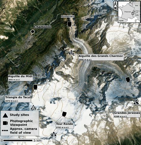 Localization Map Of The Mont Blanc Massif And The Study Sites