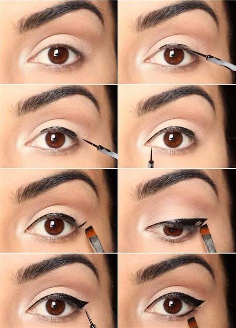 tutorial for applying winged liquid eye liner with brush wingedlinertricks winged eyeliner