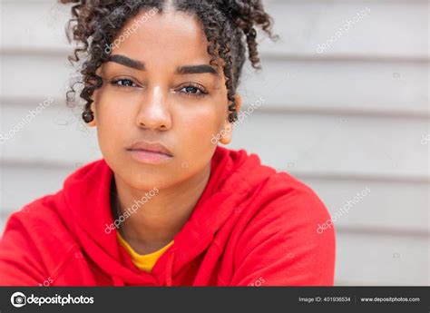 Portrait Black Mixed Race Biracial African American Female Young Woman