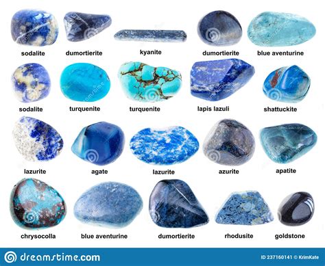 Set Of Various Tumbled Blue Stones With Names Stock Image Image Of