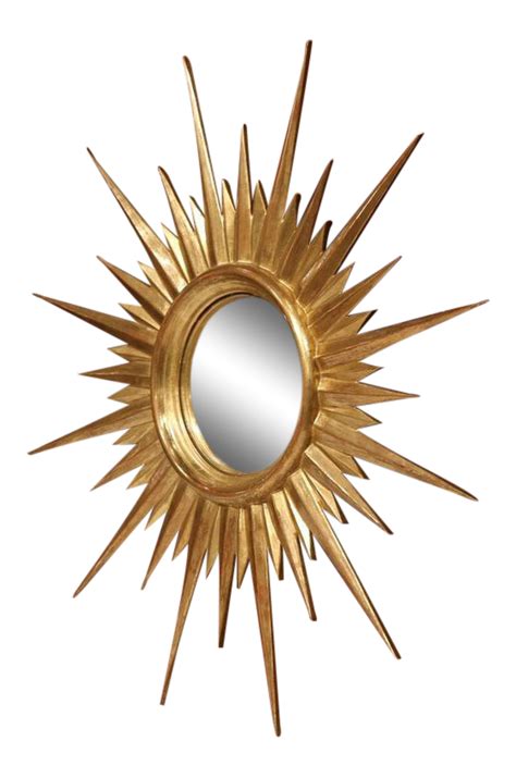 Mid Century French Gold Leaf Sunburst Mirror With Convex Glass Chairish