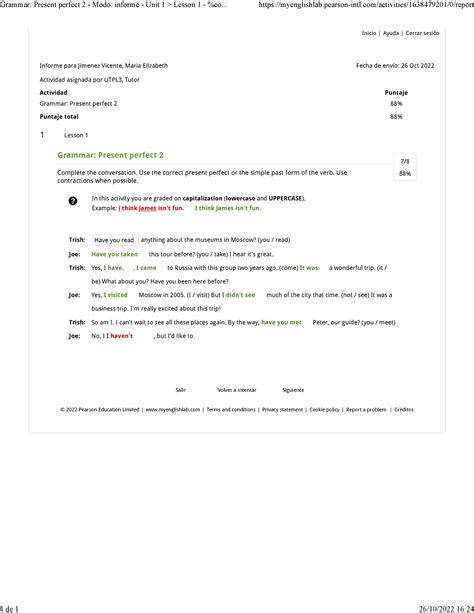 Grammar Present perfect 2 - Modo informe - Unit 1 Lesson 1 - coursename