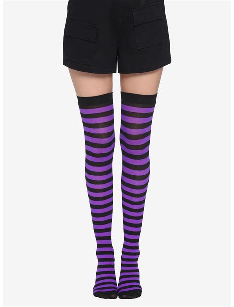 Purple And Black Stripe Thigh Highs