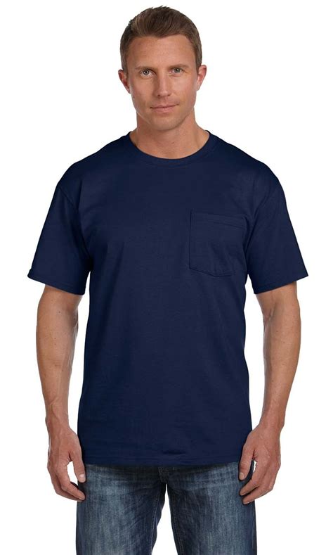 The Fruit Of The Loom Adult 5 Oz Hd Cotton Pocket T Shirt J Navy