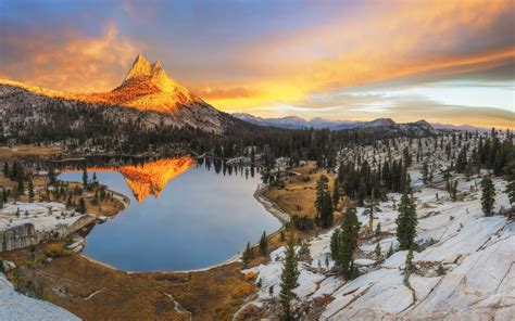 Landscape Nature Mountain Sunset Forest Snow Lake