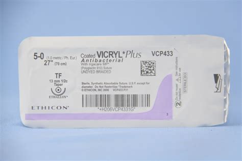 Ethicon Suture Vcp433h 5 0 Vicryl Plus Antibacterial Undyed 27 Tf