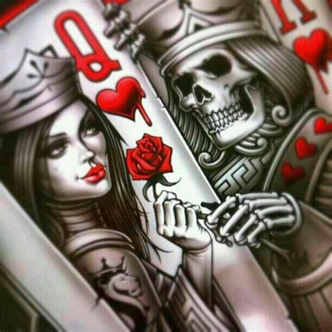 King And Queen Card Tattoos King And Queen Of Hearts Kunst Tattoo