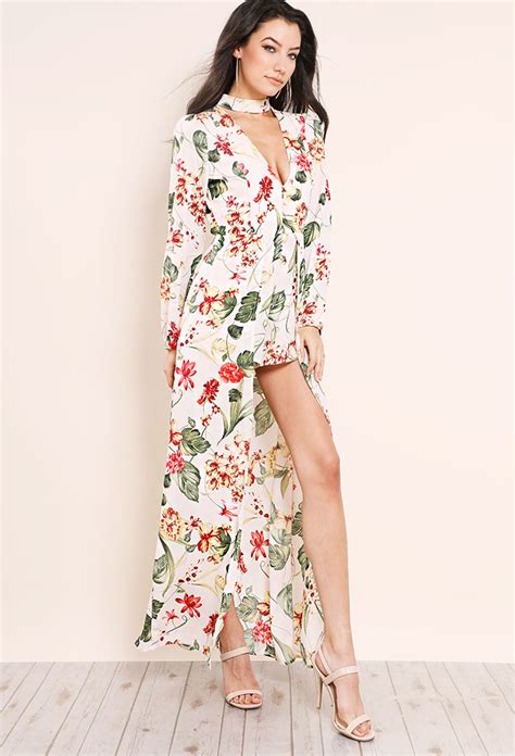 Floral Cutout Maxi Romper Shop Old Dresses At Papaya Clothing