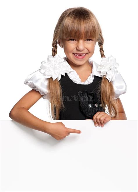 Little Girl With White Blank Stock Image Image Of Blank Childhood