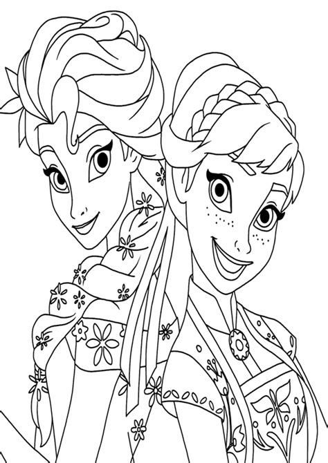 Colorear Anna y Elsa de Frozen Fever-Colorear dibujos
