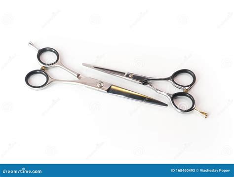 Hairdressing Different Scissors Isolated On White Background Stock