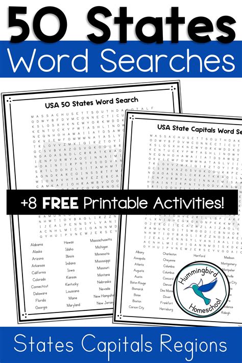 Usa 50 States Word Search Pdfs Hummingbird Homeschool