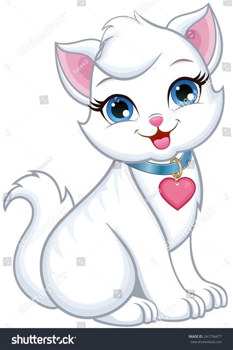 Cute White Cat Blue Eyes Sitting Stock Vector 241756477