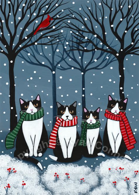 The Winter Tuxedo Cats Original Cat Folk By Kilkennycat Art On Zibbet