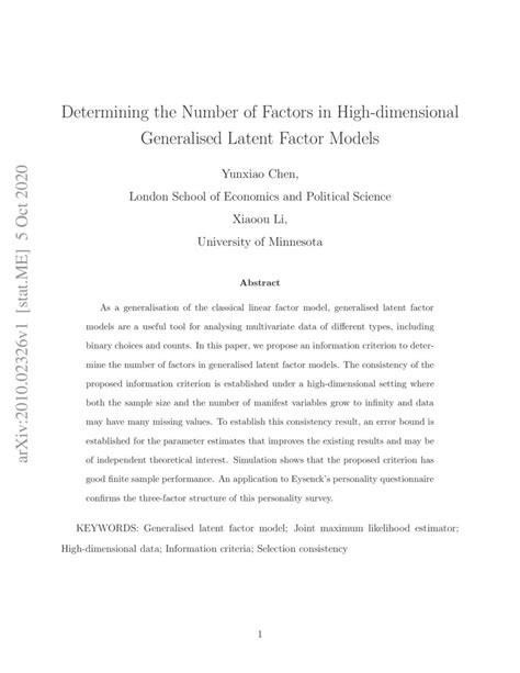 Determining The Number Of Factors In High Dimensional Generalised Latent Factor Models Deepai