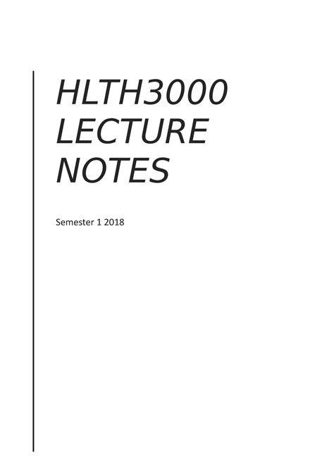 Hlth3000 Lecture Notes Hlth Lecture Notes Semester 1 2018 Table Of