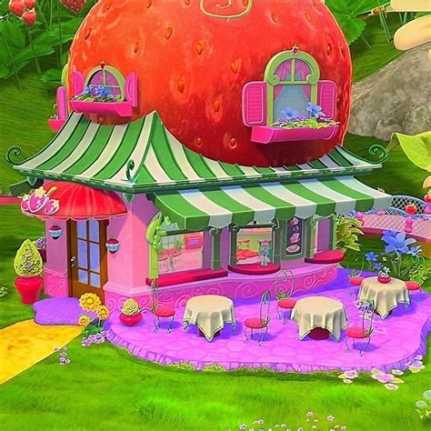 An Animated Strawberry House With Tables And Chairs