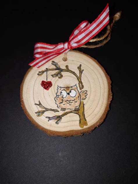 Adorable Owl Rustic Wood Slice Ornament Etsy