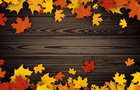 Autumn Leaves With Dark Wooden Background Vector Vector