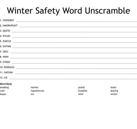 Winter Safety Word Unscramble Wordmint