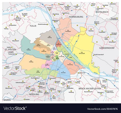 Road And Administrative Map Vienna Royalty Free Vector Image