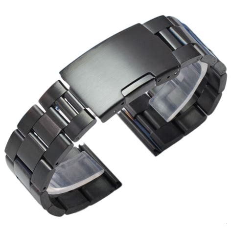 Silver Black Metal Watch Band Bracelet 18mm 20mm 22mm 24mm Men Watch