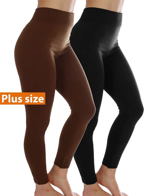 2 pack women fleece lined plus size full length legging thick warm winter thights pants xl 2xl