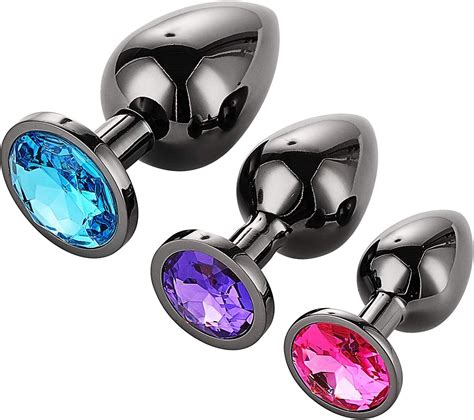 Plug Anal 3 Pièces Anal Plug En Acier Inoxydable Noirgris Foncé Diamant Rond Jouet Sexuel En