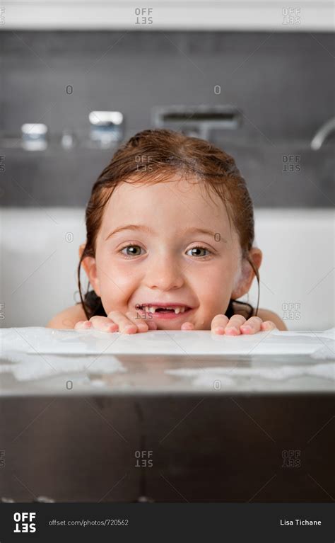 Redhead Girl In A Soapy Bubble Bath Stock Photo OFFSET