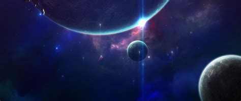 Download Wallpaper 2560x1080 Space Planets Shine Flash Universe