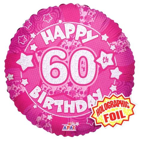 Pink Happy 60th Birthday Holographic Balloon 18inch Apac