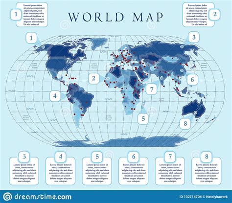Simpe Small Scale Political World Map with Major Capitals. Flat Design