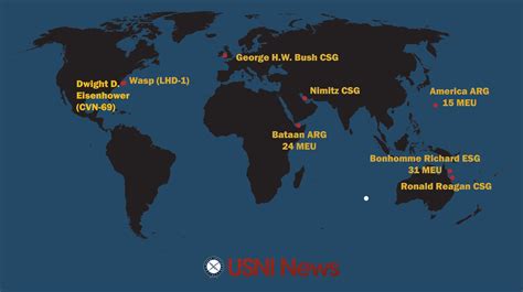 These are the approximate positions of the U.S. Navy’s deployed carrier