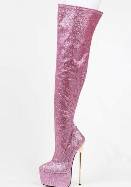 Pinkie Drag Queen 22 Cm Extreme High Stiletto Glitter Platform Boots Plus Size