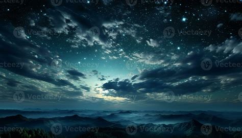 AI generated Silhouette of mountain peak in dark night, stars shine