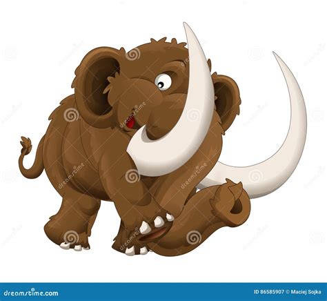 Cartoon Happy Mammoth Isolated Illustration For Children Stock