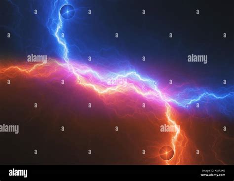 Fire And Ice Plasma Lightning Bolt Electrical Energy Background Stock