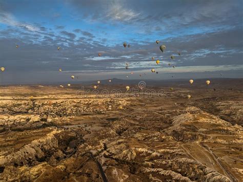 Amazing Aerial View Of Hot Air Balloons At Sunrise In Goreme National