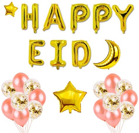 Toymytoy Happy Eid Mubarak Latex Balloons Gold Glitter