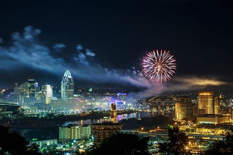 Cincinnati Skyline With Fireworks Cincinnati